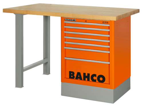 Stół warsztatowy 7 szuflad z blatem drewnianym 1500x750x1030 mm (pomarańczowy) BAHCO