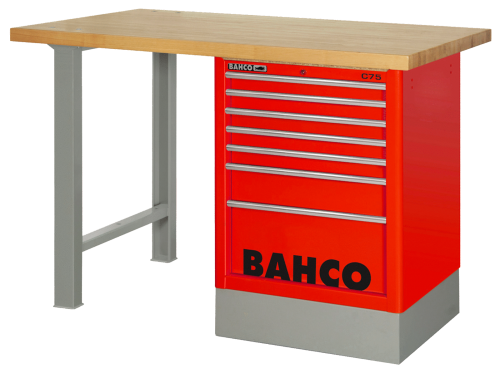 Stół warsztatowy 7 szuflad z blatem drewnianym 1800x750x1030 mm (czerwony) BAHCO