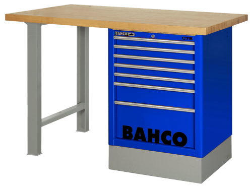 Stół warsztatowy 8 szuflad z blatem drewnianym 1500x750x1030 mm (niebieski) BAHCO