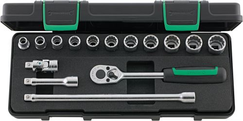 Zestaw narzędzi 3/8\: 11nasadek 12-kąt 8-19mm+grzechotka+akcesoria, 15-el. w walizce ABS STAHLWILLE